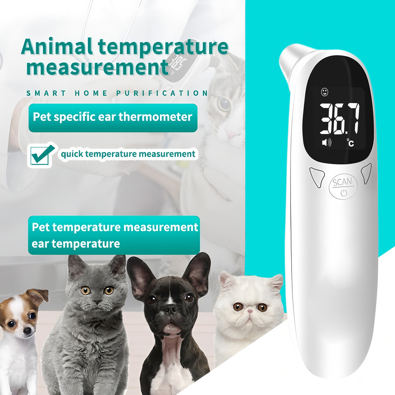 Pet Supplies Warehouse - Cyfrowy termometr do uszu dla zwierząt,