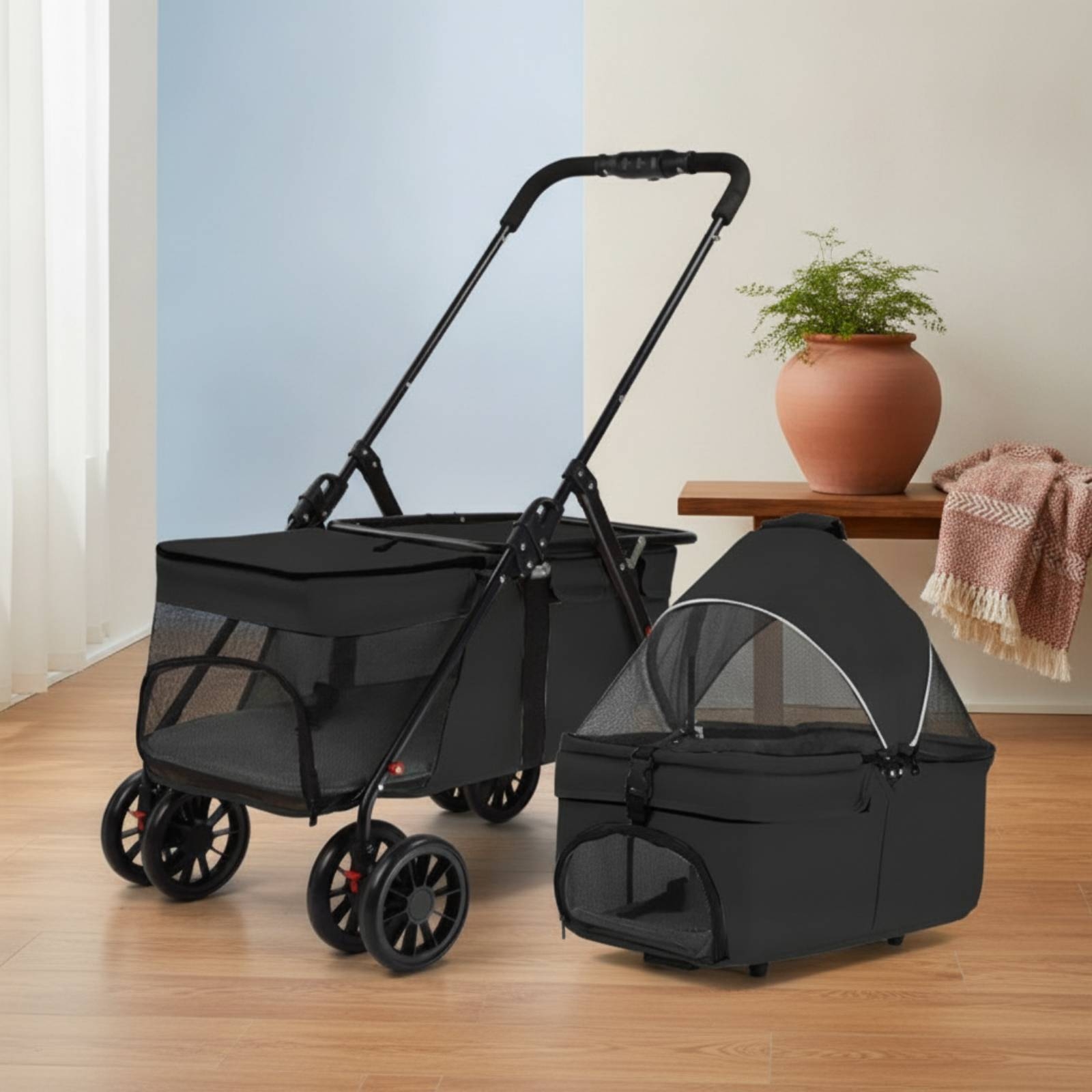 Pet Stroller Carrier - Wózek dla zwierząt z odłączanym koszykiem,